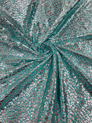 Cheetah Print Spandex Fabric - Tiffany / Silver -  4 Way Stretch Foil Spandex Fabric By Yard