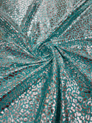 Cheetah Print Spandex Fabric - Tiffany / Silver -  4 Way Stretch Foil Spandex Fabric By Yard