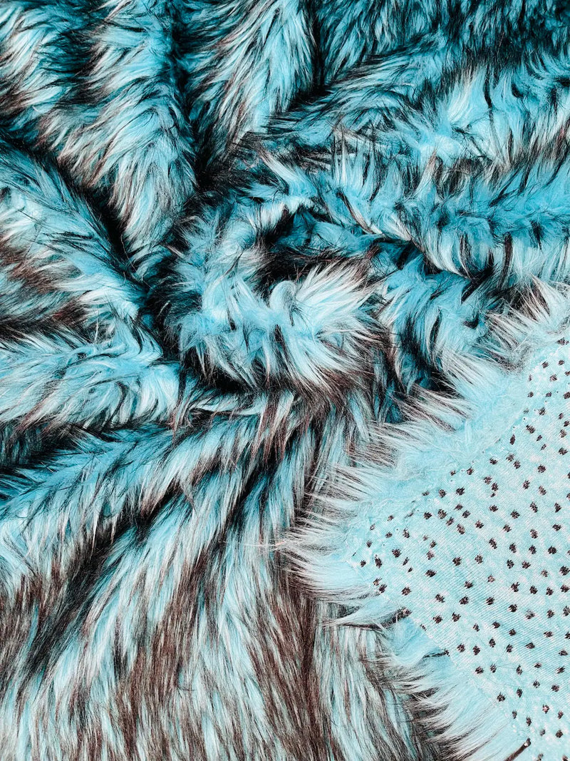 Husky Long Pile Fur Fabric - Turquoise - Faux Husky Fur Fabric 2 Tone Shaggy Fur By Yard