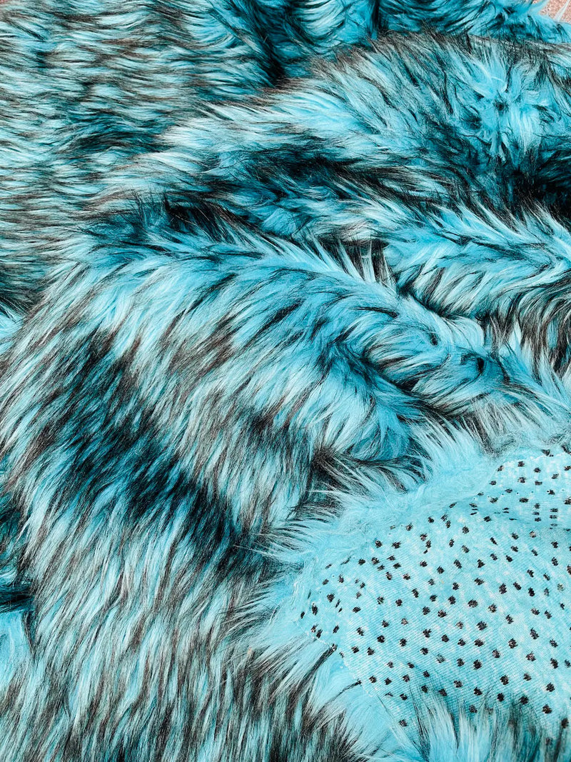 Husky Long Pile Fur Fabric - Turquoise - Faux Husky Fur Fabric 2 Tone Shaggy Fur By Yard