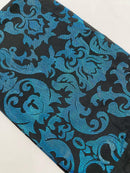 Metallic Damask Spandex - Turquoise / Black - Holographic Poly Spandex Stretch Damask Fabric By Yard