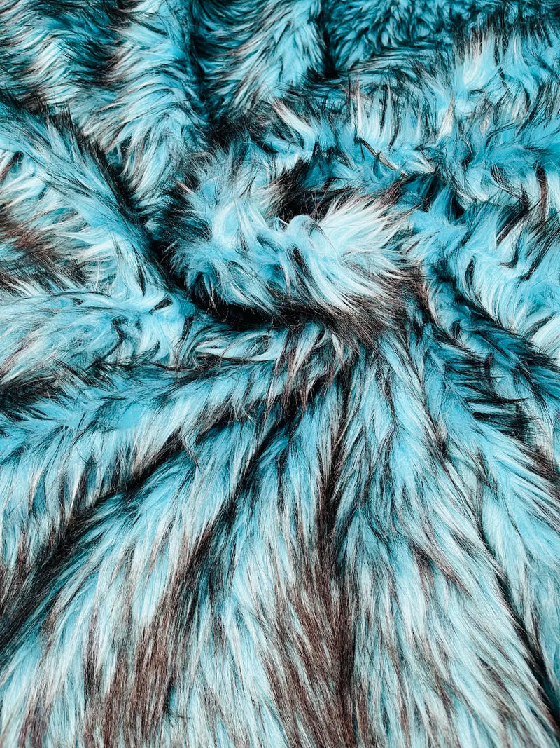 Husky Long Pile Fur Fabric - Turquoise - Faux Husky Fur Fabric 2 Tone Shaggy Fur By Yard