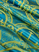 Cross Print Brocade Table Runners - Jacquard Religious Print Church Fabric Tablecloth Runners