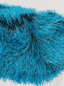 Metallic Fringe Eyelash / Feather - Turquoise / Silver - Embroidered Fabric with Hanging Details 2 Way Stretch By Yard