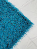 Metallic Fringe Eyelash / Feather - Turquoise / Silver - Embroidered Fabric with Hanging Details 2 Way Stretch By Yard