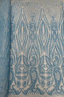 Paisley Lines Sequin Fabric - Turquoise - 4 Way Stretch Fancy Fabric By The Yard