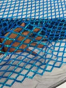 Diamond Net Sequins Fabric - Turquoise - Geometric Diamond Net Design on Mesh Lace Fabric By Yard