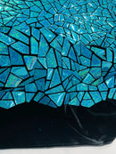 Mirror Sequins Velvet - Turquoise - Shiny Mirror Cut Sequins on Velvet By Yard