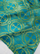 58/60" Cross Brocade Fabric - Turquoise - Religious Church Vestment Cross Jacquard Fabric By Yard