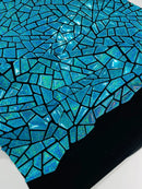 Mirror Sequins Velvet - Turquoise - Shiny Mirror Cut Sequins on Velvet By Yard