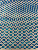 Diamond Net Sequins Fabric - Turquoise - Geometric Diamond Net Design on Mesh Lace Fabric By Yard