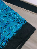 Circle Paillette Sequins - Turquoise Hologram - Large Round Paillette Sequins Design Fabric By Yard