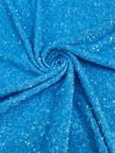 58/60" Velvet Sequins Stretch Fabric - Turquoise Hologram - Velvet Sequins 2 Way Stretch Sold By Yard