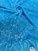 58/60" Velvet Sequins Stretch Fabric - Turquoise Hologram - Velvet Sequins 2 Way Stretch Sold By Yard