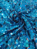 Circle Paillette Sequins - Turquoise Hologram - Large Round Paillette Sequins Design Fabric By Yard