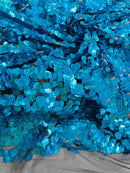 Circle Paillette Sequins - Turquoise Hologram - Large Round Paillette Sequins Design Fabric By Yard