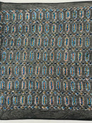 Geometric Stretch Sequin - Turquoise Iridescent on Black - Fancy Gem Design on Mesh By Yard
