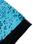 Circle Paillette Sequins - Turquoise on Black - Large Round Paillette Sequins Design Fabric By Yard