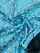 Circle Paillette Sequins - Turquoise on Black - Large Round Paillette Sequins Design Fabric By Yard
