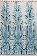 Turquoise Embroidery Beaded Fabric by Yard, Sequin on a Mesh with Floral Lace