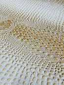 Faux Gator Print Vinyl Fabric - Western Cream - High Quality Faux Animal Skin Vinyl Sold by Yard