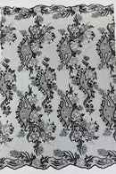 Two Tone Lace Floral Fabric - White / Black - Flower and Fish Designs Corded on Sequins Lace By Yard