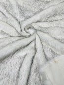 Husky Long Pile Fur Fabric - White / Black - Faux Husky Fur Fabric 2 Tone Shaggy Fur By Yard