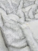 Husky Long Pile Fur Fabric - White / Black - Faux Husky Fur Fabric 2 Tone Shaggy Fur By Yard