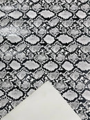 Python Snake Print Vinyl Fabric - White / Black -  Faux Animal Snake Print Vinyl Fabric Sold by Yard