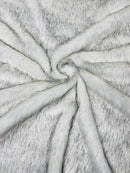 Husky Long Pile Fur Fabric - White / Black - Faux Husky Fur Fabric 2 Tone Shaggy Fur By Yard