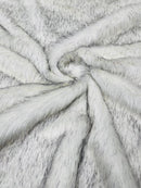 Husky Long Pile Fur Fabric - White / Black - Faux Husky Fur Fabric 2 Tone Shaggy Fur By Yard