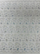 Metallic Floral Lace Fabric - White / Pink - Hologram Sequins Floral Metallic Thread Fabric by Yard