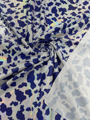 Spandex Cow Print Design - White / Purple Iridescent - Poly Spandex Fabric 4 Way Stretch - 60” By Yard