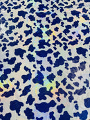 Spandex Cow Print Design - White / Purple Iridescent - Poly Spandex Fabric 4 Way Stretch - 60” By Yard