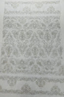 My Lady Beaded Fabric - White / Silver - Damask Beaded Sequins Embroidered Fabric By Yard