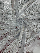 Cheetah Print Spandex Fabric - White / Silver -  4 Way Stretch Foil Spandex Fabric By Yard