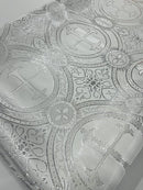 58/60" Cross Brocade Fabric - White / Silver - Religious Church Vestment Cross Jacquard Fabric By Yard
