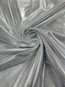 60" Metallic Foil Fabric - White / Silver - 4 Way Stretch Spandex Foggy Foil Shiny Metallic Fabric by Yard