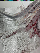 Cheetah Print Spandex Fabric - White / Silver -  4 Way Stretch Foil Spandex Fabric By Yard