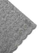 Metallic Floral Butterfly Fabric - White / Silver - Embroidered Floral Butterfly Design Mesh Fabric by Yard