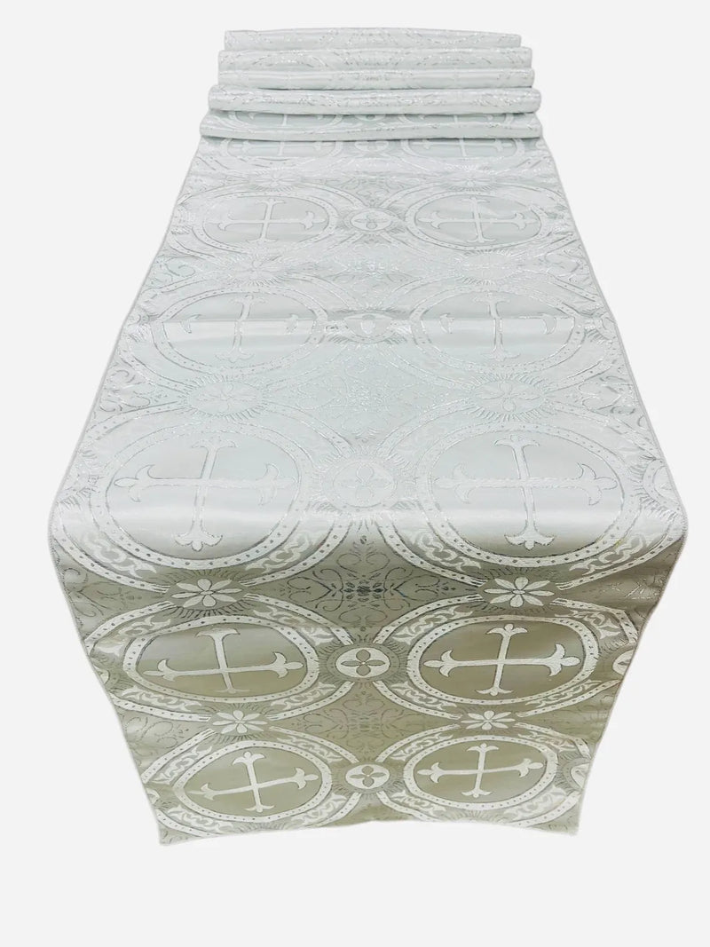 Cross Print Brocade Table Runners - Jacquard Religious Print Church Fabric Tablecloth Runners