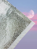 Cheetah Print Spandex Fabric - White / Silver -  4 Way Stretch Foil Spandex Fabric By Yard