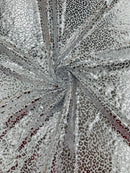 Cheetah Print Spandex Fabric - White / Silver -  4 Way Stretch Foil Spandex Fabric By Yard