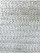 Jasmine Flower Fabric - White / Silver - Embroidered Floral Design Lace Mesh Bridal Fabric By Yard