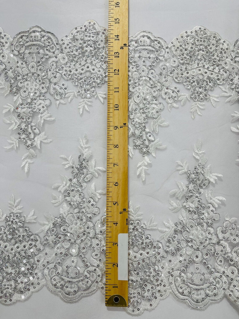 15" Floral Metallic Pattern Lace Table Runner - Metallic Table Runner Sold By Yard