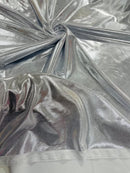 60" Metallic Foil Fabric - White / Silver - 4 Way Stretch Spandex Foggy Foil Shiny Metallic Fabric by Yard