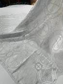 58/60" Cross Brocade Fabric - White / Silver - Religious Church Vestment Cross Jacquard Fabric By Yard
