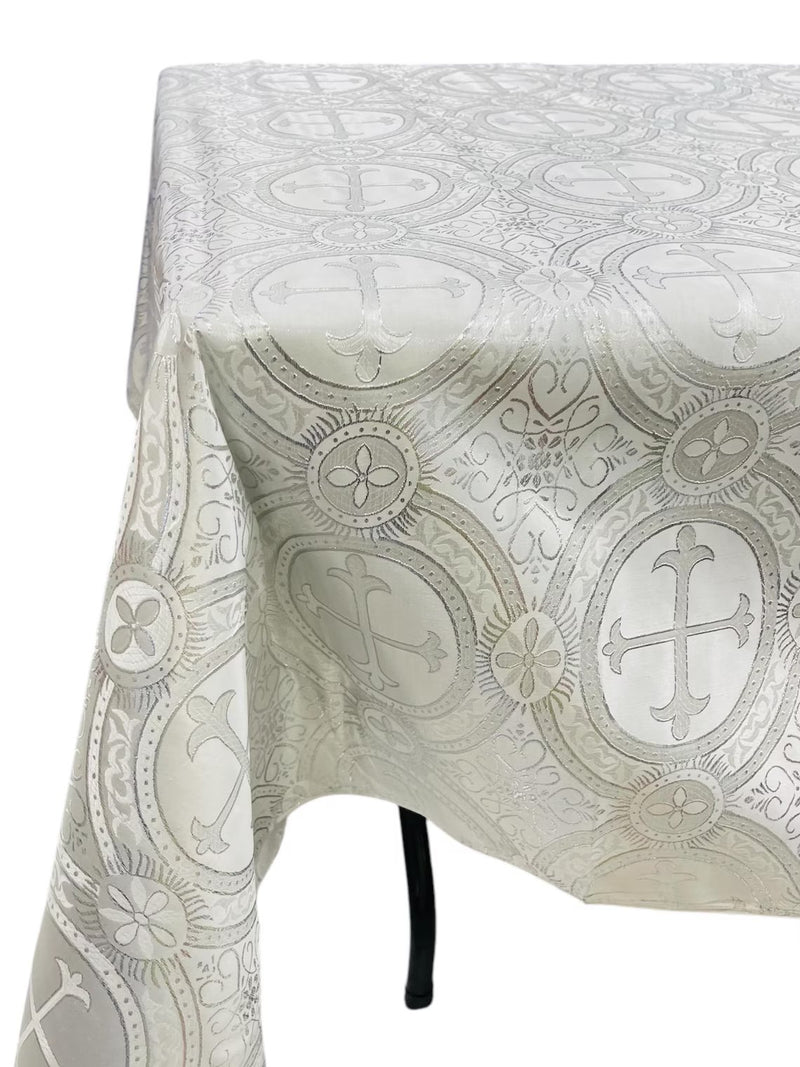 Cross Print Brocade Tablecloth - Jacquard Religious Print Church Fabric Table Covers