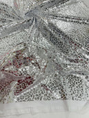 Cheetah Print Spandex Fabric - White / Silver -  4 Way Stretch Foil Spandex Fabric By Yard