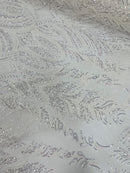 Beaded Line Fabric - White - Luxury Bridal Line Pattern Fabric With Beads, Sequins Sold By Yard